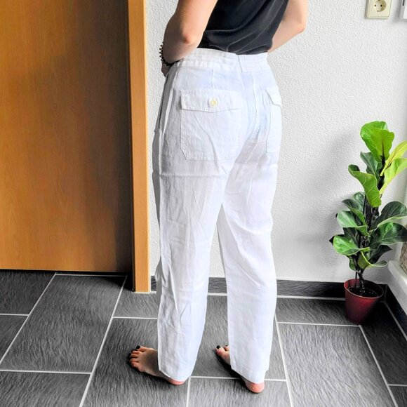 Lauren Ralph Lauren White 100% Linen Drawstring Straight Leg Pants Size 8 - Picture 7 of 16